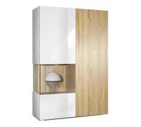 Vladon Vitrine Morena, Corps en Blanc mat- insert en Chêne Nature
