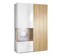 Vladon Vitrine Morena, Corps en Blanc mat- insert en Chêne Nature avec LED