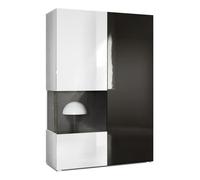 Vladon Vitrine Morena, Corps en Blanc mat- insert en Noir haute brillance