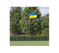 vidaXL Drapeau de l'Ukraine et Mât, Drapeau National avec 2 Œillets, Drapeau de l'Ukraine pour Fête Jardin Extérieur, Moderne, 5,55 m Aluminium