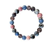 VLAN Bracelet Émotion “Peur & Phobie” - Apaise les angoisses et libère les blocages - Aventurine Bleue, Amétrine, Rhodochrosite & Obsidienne Neige - Bijou Énergétique