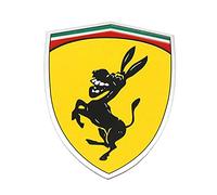 vlandho 1 Pcs en Aluminium Créatif Drôle Humour Parodie Prank Autocollant pour Ferrari Ane Logo Emblème Badge en Métal De Voiture Styling Autocollant Decal Gauche