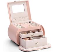 Vlando Boîte à Bijoux, Coffret à Bijoux avec 3 Niveaux, Rangement pour Colliers, bagues, Montres, avec Miroir et poignée, Carte de voeux, Cadeaux pour les filles et les femmes (Rosa)