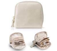 Vlando Boîte à bijoux de voyage avec franges, boîte à bijoux de voyage à 6 couches pour femme et fille, porte-monnaie, étui de voyage en cuir synthétique, boucles d'oreilles, colliers, montres, beige