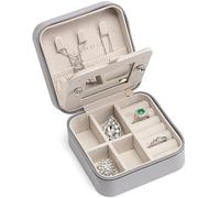 Vlando Boîte à Bijoux de Voyage avec Miroir, Rangement à Bijoux Transportable, Organisateur pour Colliers, Bagues, Boucles d’Oreilles, Idee Cadeau (Gris)