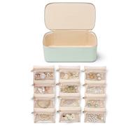 Vlando Boîte à bijoux de voyage en cuir synthétique avec 12 pochettes à bijoux transparentes en velours, cadeaux de Noël, de demoiselles d’honneur et d’anniversaires, vert menthe