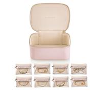 Vlando Boîte à bijoux de voyage en cuir synthétique pour filles, 8 sacs de rangement en velours pour colliers, bagues, Saint-Valentin, mariage, anniversaire, cadeaux de Noël - Rose