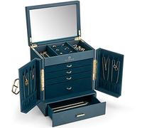 Vlando Boîte à bijoux Grande, Boîte à bijoux vintage 6 niveaux, Organisateur de bijoux Grande XXL avec miroir, tiroirs, Rangement de bijoux pour femmes, Boîte à bijoux pour boucles d'oreilles, chaînes