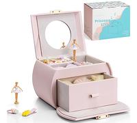 Vlando Boîte à bijoux musicale en cuir - Boîte à bijoux fille avec tiroirs - Ballerine - Avec canon mélodie