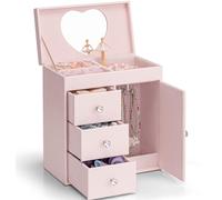 Vlando Boîte à bijoux musicale pour fille - Grande boîte à musique pour enfants - Décoration de chambre d'anniversaire - 4 couches - Cadeau de bijoux pour filles et enfants - Rose