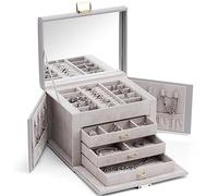 Vlando Boîte à bijoux pour femme, boîte à bijoux en cuir synthétique, étui à bijoux de voyage avec miroir, rangement de boucles d'oreilles, colliers, bagues