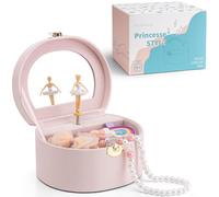 Vlando Boîte à bijoux pour fille avec boîte à musique, jouet cadeau de 4 à 5 ans, en cuir avec ballerine tournante et miroir