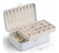 Vlando Boîte à bijoux pour fille, boîte à bijoux en similicuir avec 2 couches, boucles d'oreilles, collier, bagues, emballage cadeau, cadeau de mariage ou d'anniversaire, bleu