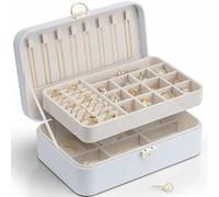 Vlando Boîte à bijoux pour filles et femmes, boîte à bijoux à double couche, boîte à bijoux verrouillable, boîte de rangement pour bagues, boucles d'oreilles, bracelets, colliers, coffret à bijoux
