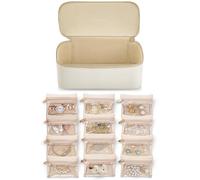 Vlando Boîte à bijoux, sacs de rangement de voyage, décoration moderne, étui à bijoux en cuir synthétique pour 12 sacs en velours transparent, Saint-Valentin, mariage, jour commémoratif, cadeau