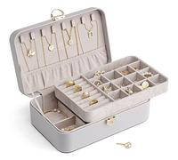 Vlando Boîte à bijoux verrouillable en similicuir avec 2 étages, boucles d'oreilles, colliers, bagues, emballage cadeau violet