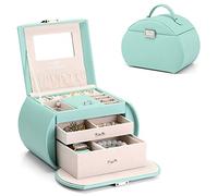 Vlando Boîte à bijoux verrouillable en similicuir avec miroir et tiroirs de rangement (vert clair)