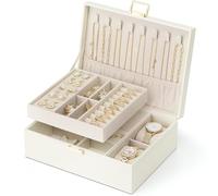 Vlando Boîte de rangement à bijoux en cuir à 2 niveaux avec coussins de montre pour femme et fille, organisateur de bijoux, idée cadeau
