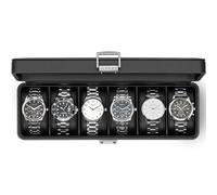 Vlando Étui de montre à 6 emplacements pour homme, boîte à montres avec couvercle en verre, support de montre verrouillable, étui de présentation professionnel en cuir texturé, oreiller doux, cadeau