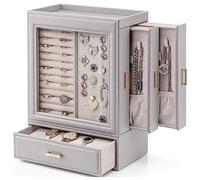 Vlando Grand organisateur de bijoux avec fenêtre en verre pour colliers, boucles d'oreilles, bagues, bracelets, montres, boîte de rangement de bijoux de Noël pour femmes et filles