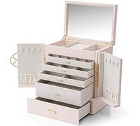 Vlando Grande boîte à bijoux à 6 niveaux, organisateur de bijoux en cuir PU avec plateau à bijoux amovible pour colliers, boucles d'oreilles, bagues, bracelets, boîte de rangement et présentation de