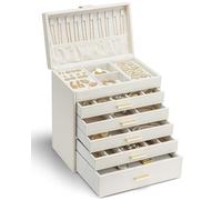 Vlando Grande boîte à bijoux à 6 niveaux, organisateur de boîte à bijoux avec support pour collier, rangement de bijoux pour bague, bracelet et montre, cadeau pour femme (abricot blanc/beige)