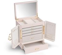 VLANDO Grande boîte à bijoux française à 6 niveaux - Organiseur de bijoux - Grande taille XXL - Avec miroir, tiroirs, rangement de bijoux pour femme - Pour boucles d'oreilles, colliers,Rose