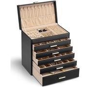 VLANDO Grande boîte à bijoux, organisateur de bijoux avec porte-collier, rangement de bijoux pour bagues, bracelets et montres, cadeaux pour femmes (noir, 6 niveaux)