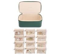 Vlando Organiseur de bijoux de voyage, boîte à bijoux en cuir synthétique avec 12 pochettes à bijoux en velours, étui à bijoux pour collier, bague, cadeaux pour femme, vert-L