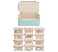 Vlando Organiseur de bijoux de voyage, boîte à bijoux en cuir synthétique avec 12 pochettes à bijoux en velours, étui à bijoux pour collier, bague, boîte cadeau pour femme, bleu clair, L