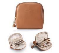 Vlando Organiseur de bijoux de voyage, pochette à bijoux avec fermeture éclair, doublure en velours, sacs à bijoux pour bagues, bracelets et colliers, marron