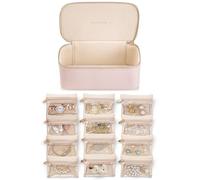 Vlando Organiseur de Voyage, Boîte à Bijoux en Cuir Synthétique avec 12 Pochettes Velours, Étui pour Collier, Bague - Cadeaux pour Femme, Rose - L