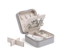 Vlando Petite boîte à bijoux de voyage - Boîte de rangement miroir pour bijoux, colliers, bagues, boucles d'oreilles, collier, gris