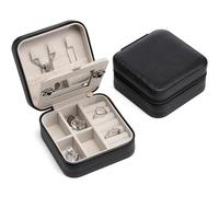 Vlando Petite boîte à bijoux de voyage mini, miroir, boîte de rangement pour bijoux, noire, pour boucles d'oreilles, bagues, colliers, montres, idée cadeau pour femmes, hommes