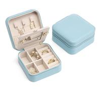 Vlando Petite boîte à bijoux en simili-cuir pour voyage Organisateur d'affichage étui de rangement pour bagues, boucles d'oreilles, colliers avec miroir