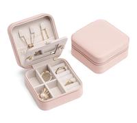 Vlando Petite boîte à bijoux en simili-cuir pour voyage Organisateur de rangement avec miroir pour bagues, boucles d'oreilles, colliers