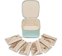 Vlando Petite boîte à bijoux organisatrice, boîte de rangement de voyage avec 6 pochettes en velours à fermeture éclair, boîtier à bijoux haut de gamme avec quincaillerie pétale