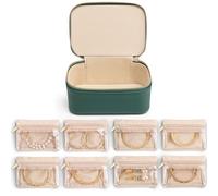 Vlando Rangement de voyage pour bijoux avec 8 pochettes à bijoux en velours, idée de cadeau d'anniversaire, de mariage pour femme, fille, amie, coffret pour collier, bagues, boucles d'oreilles, vert