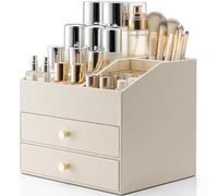 VLANDO Rangement Maquillage avec 3 tiroirs, organisateur de coiffeuse, organisateur de maquillage, organisateur de maquillage pour salle de bain, dressing Skincare - Beige