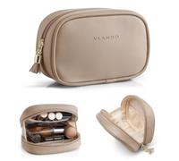 Vlando Trousse de maquillage de taille moyenne pour portefeuille avec compartiments - Trousse de maquillage pour femme avec fermeture éclair - Étanche - Café au lait