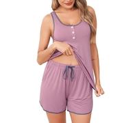 Vlazom Ensembles de Pyjama Femme Short Ete sans Manche 2 Pièces Vêtements De Nuit Pyjama Set