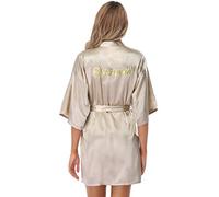 Vlazom Kimono Femme Bride Satin Peignoir Mariee Bridemaid Robe de Chambre ,L,Dark Champagne For Bridesmaid