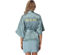 Vlazom Kimono Femme Bride Satin Peignoir Mariee Bridemaid Robe de Chambre ,S,Dark vert For Bridesmaid