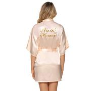 Vlazom Peignoir Satin Femme Robes de Chambre et Kimonos de Mariée Robes de Chambre Soie Court Kimono Col V avec Ceinture,Champagne(maid Of Honor),XL