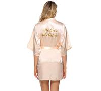 Vlazom Peignoir Satin Femme Robes de Chambre et Kimonos de Mariée Robes de Chambre Soie Court Kimono Col V avec Ceinture,Champagne(mother Of Bride),S