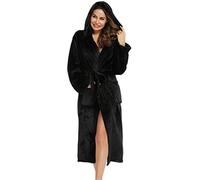 Vlazom Robe de Chambre Polaire Femme, Peignoir Polaire à Capuche Femmes in Morbidissimo Pile con Cintura per Casa Spa Hotel,L,A-Noir