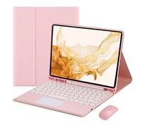VLEAQC Étui avec Clavier et Souris pour Samsung Galaxy Tab S9 FE 10,9"/Tab S9 11" 2023, Clavier trackpad Bluetooth sans Fil Amovible, Coque légère avec Porte-Stylo,Rose