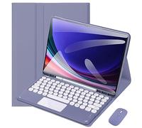 VLEAQC Étui Clavier et Souris pour Samsung Galaxy Tab S9 Ultra 2023 14,6" (SM-X910/X916B/X918U), Clavier Bluetooth détachable avec pavé Tactile, étui Fin et léger avec Porte-Stylo,Violet