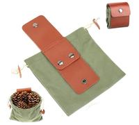 Vlecexs 2 Pcs Pochette Recherche Nourriture en Toile Sac Bushcraft en Toile avec Housse en Cuir Cordon Serrage Pochette Ceinture Recherche Champignons Randonnée Camping en Plein Air Jardin Vert