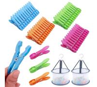Vlecexs 48 Pièces Pince a Linge avec 2 Panier Pince à Linge, Epingle a Linge, Pinces à Linge Extérieur, Pinces Agrippantes en Plastique pour Corde à Linge et Étendoir